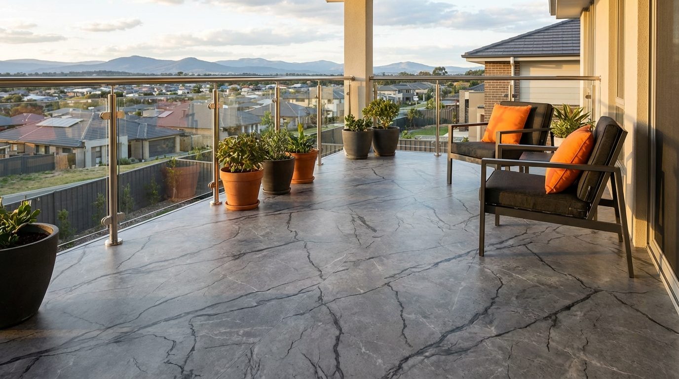 Completed Valordek vinyl decking installation on a modern residential balcony