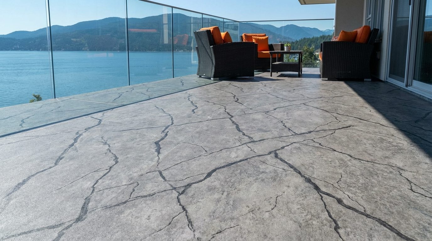 Valordek Stone Look Marble Grey vinyl decking on a modern condo balcony