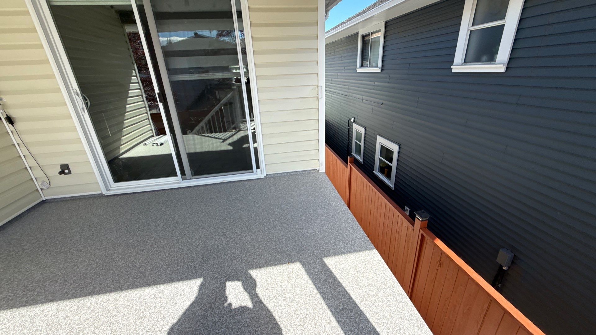 Valordek Flint Taupe vinyl decking membrane on a residential deck